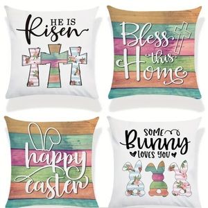 4 pcs Easter Pillow Covers He is Risen cross religious Easter bunny decoration